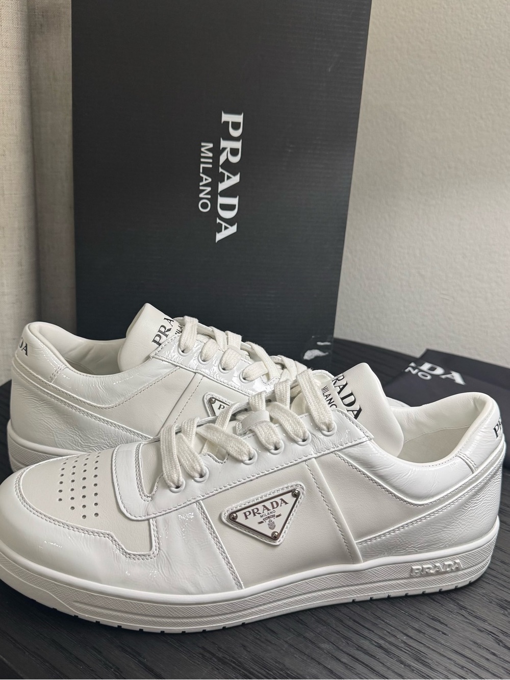 Prada Downtown Sneakers Low-Top Leather White 9.5 - Picture 3 of 9